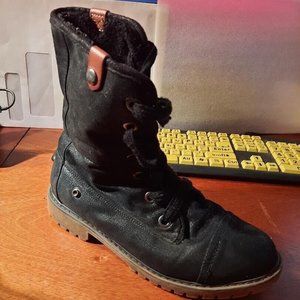 Roxy Fold Over Lace Up BRUNA Combat Boots Black Faux Fur Lined Size 9 Prelove